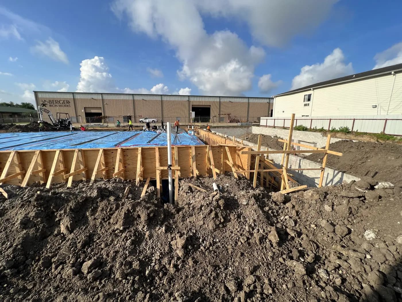 Perimeter foundation formwork prepared at a commercial site
