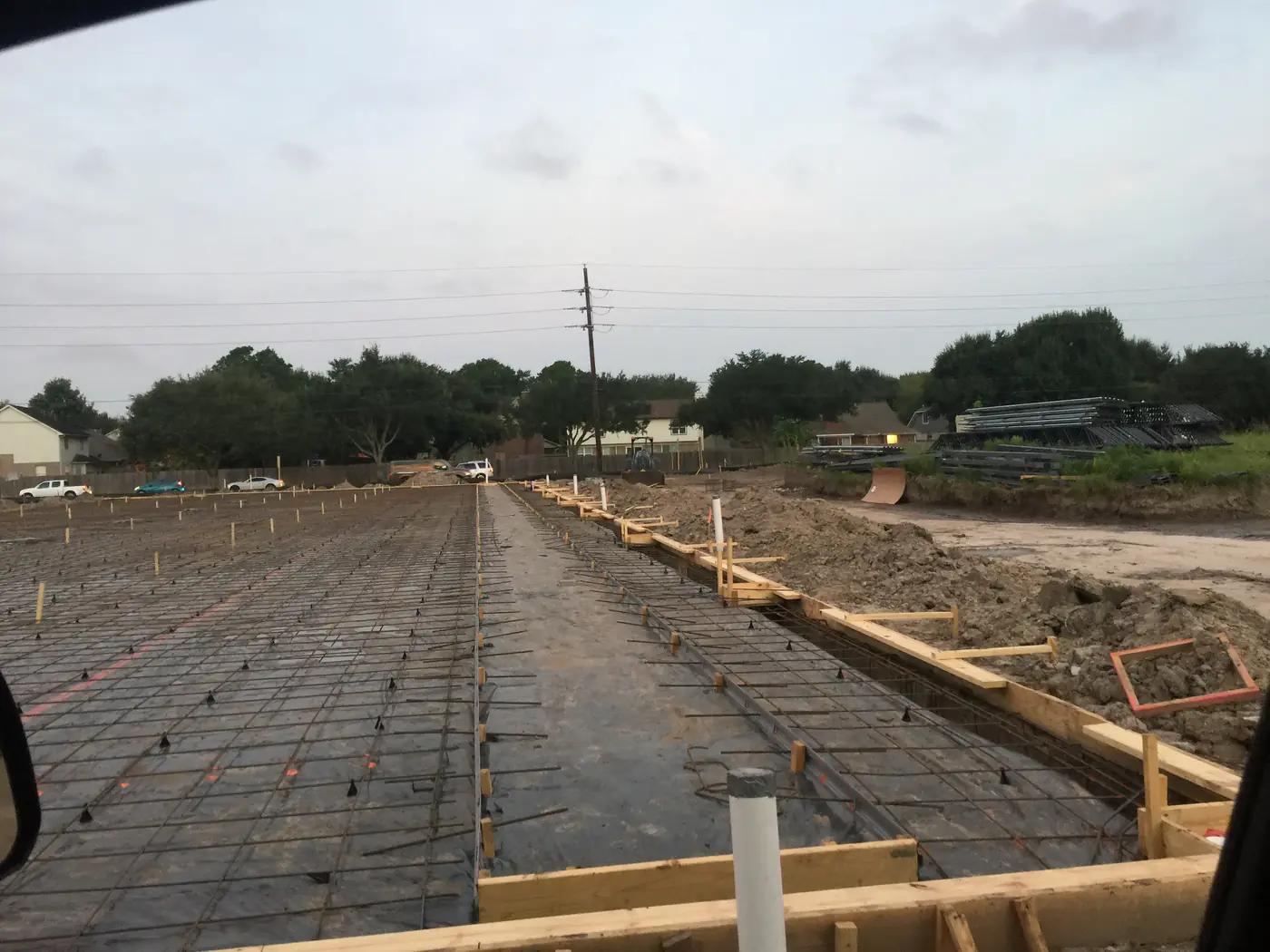 Slab reinforcement and edge formwork prepared for concrete