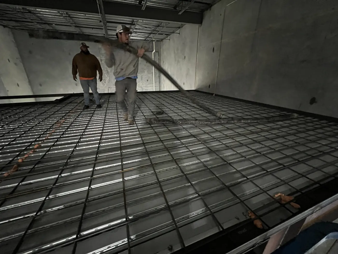 Reinforcing steel grid prepared for a concrete slab