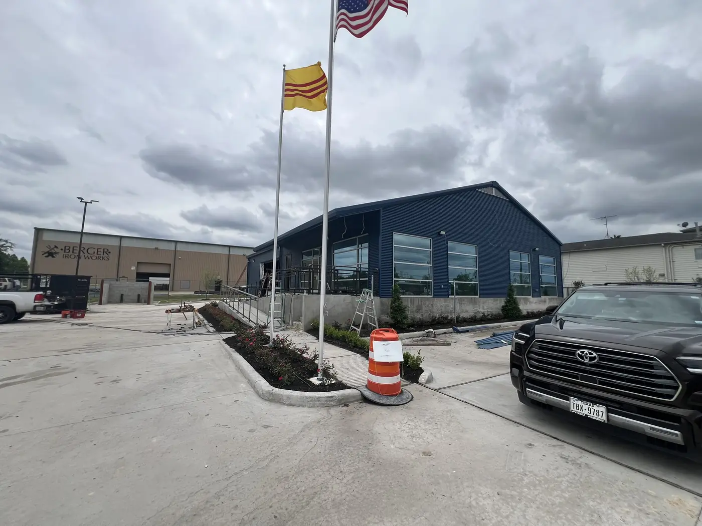 Steel-framed commercial building approaching enclosure