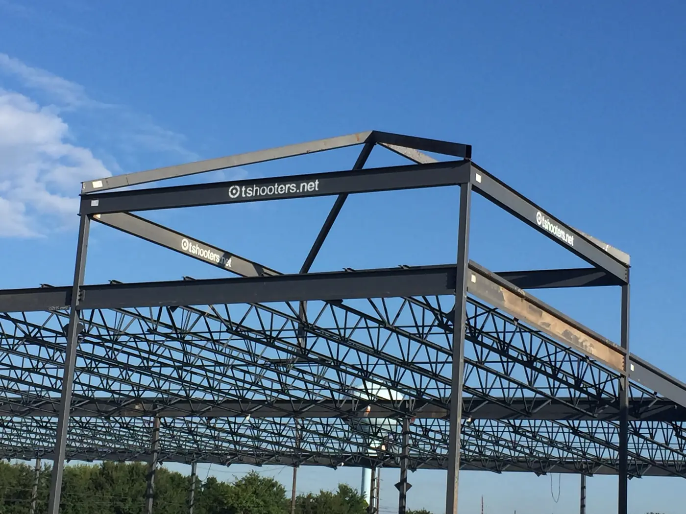 Close view of structural steel framing during erection