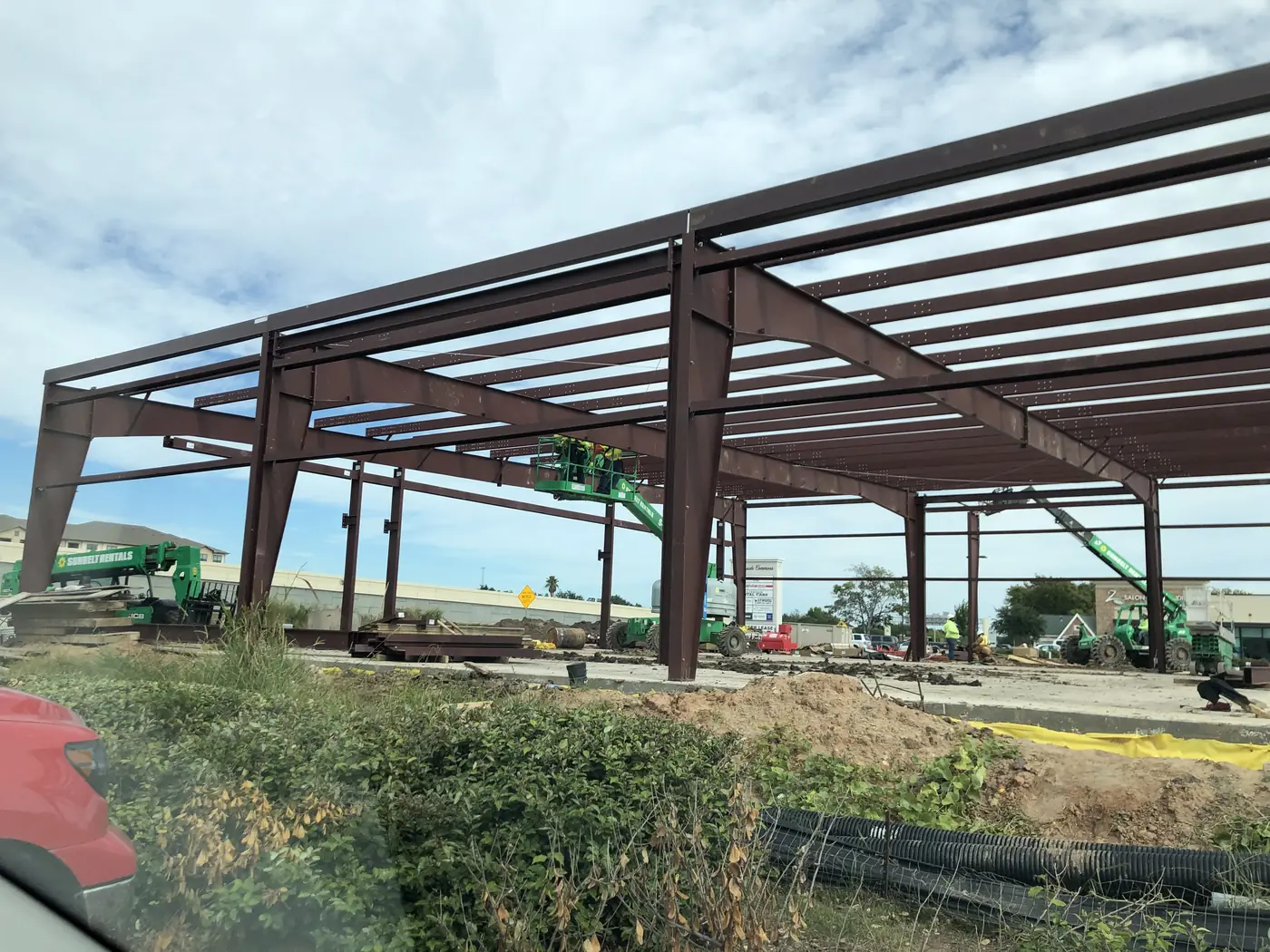 Structural steel framing for a clinic building under construction