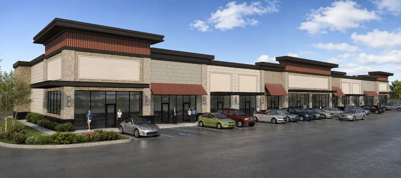 Architectural visualization of a multi-tenant shopping center